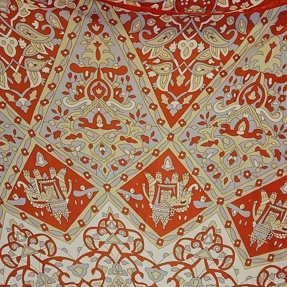 Mandala Elephant Round Oversized Scarf Wrap Red Gray White Boho Tapestry 60